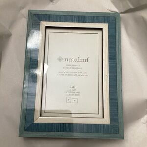 Natalini Light Blue Tan Wood Ivory Picture Frame Fits 4" x 6" Photo